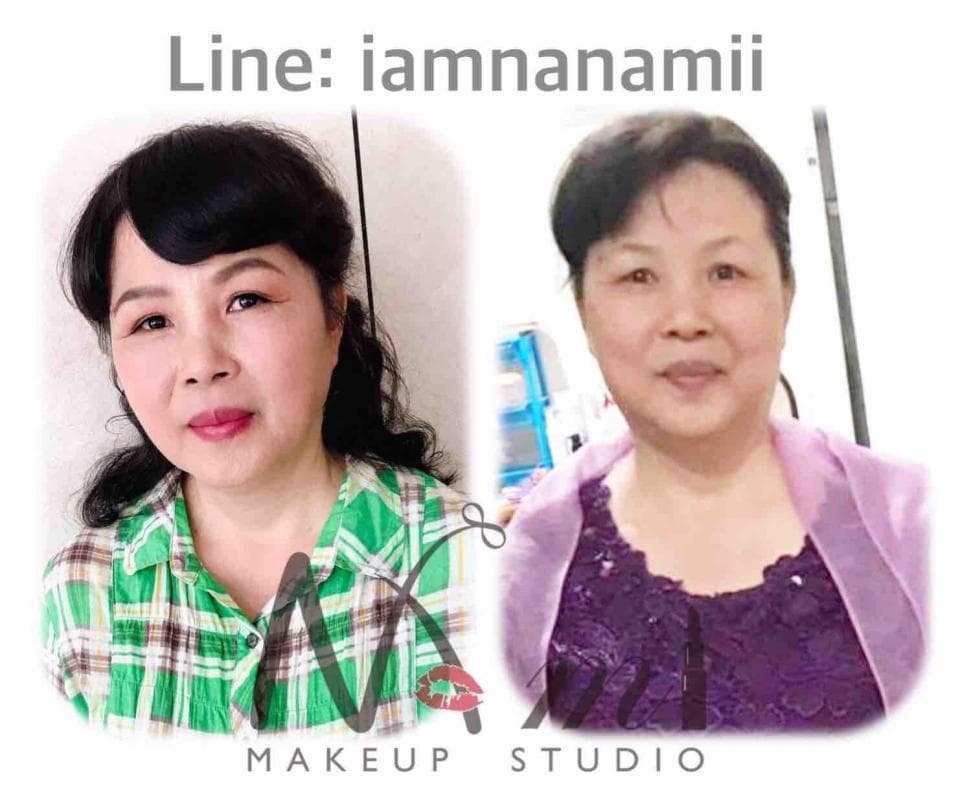 這張「化妝前後」的照片是一位女士,照片左邊是化妝前,照片右邊是化妝後。