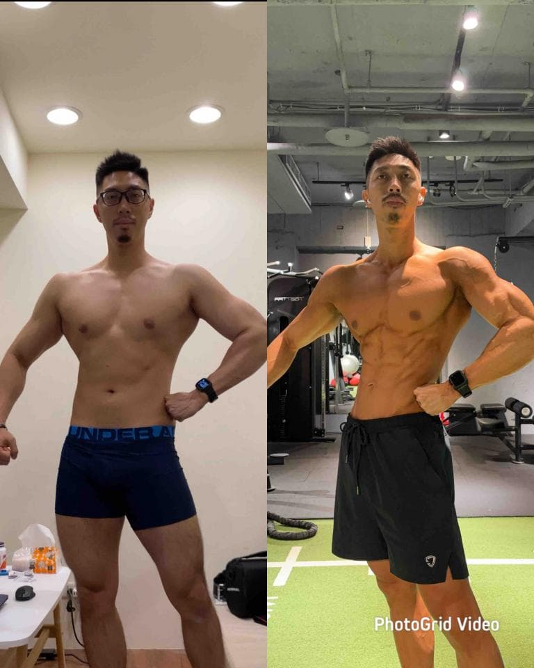 這張照片是兩個不同時期的同一個人的照片,左邊是之前,右邊是之後。透過照片可以看出右邊的人身材明顯比左邊的人健壯很多。