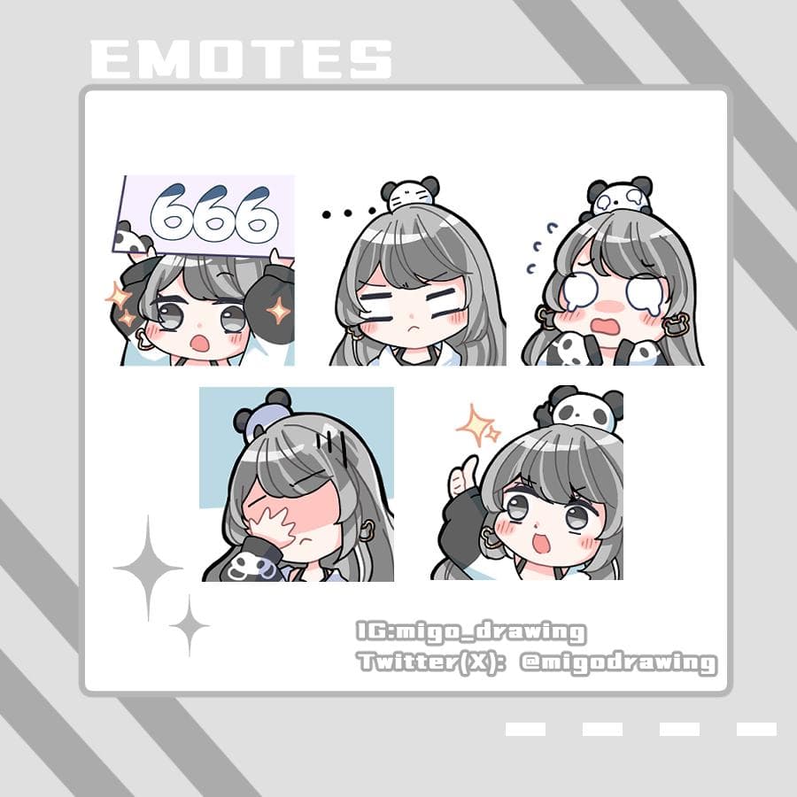 這張照片是六個可愛的貼圖,每個貼圖都描繪了一個女孩不同的表情。