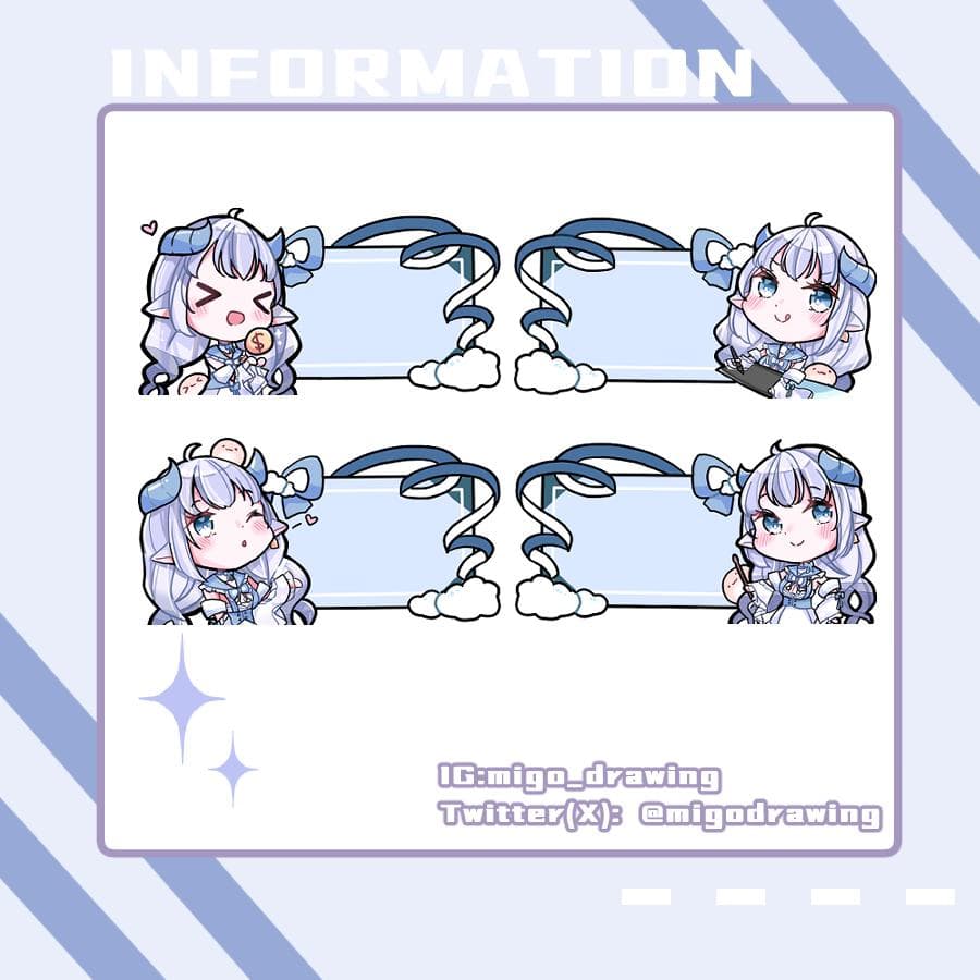 這張「」的照片是四個可愛的卡通人物,每個人物都有一個空白的標語框。