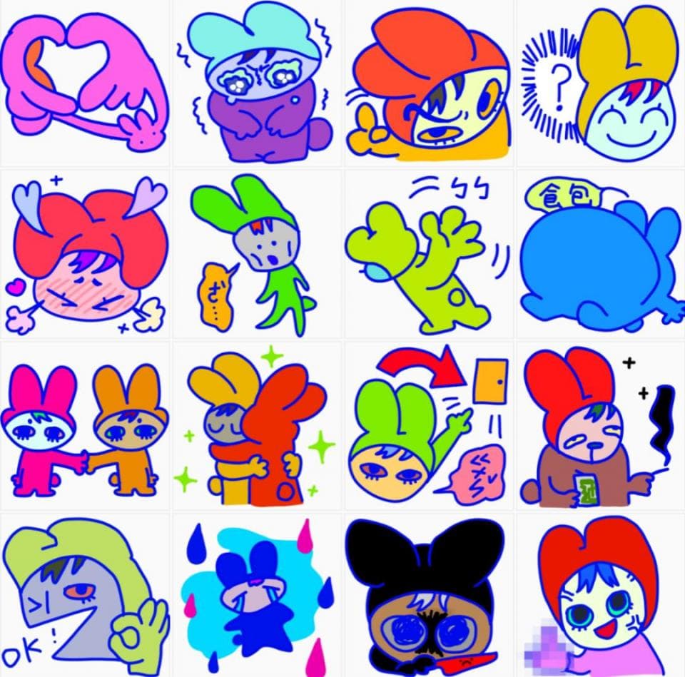 這張照片是許多可愛的卡通圖案。它們色彩鮮豔,圖案有趣,令人感到愉悅。