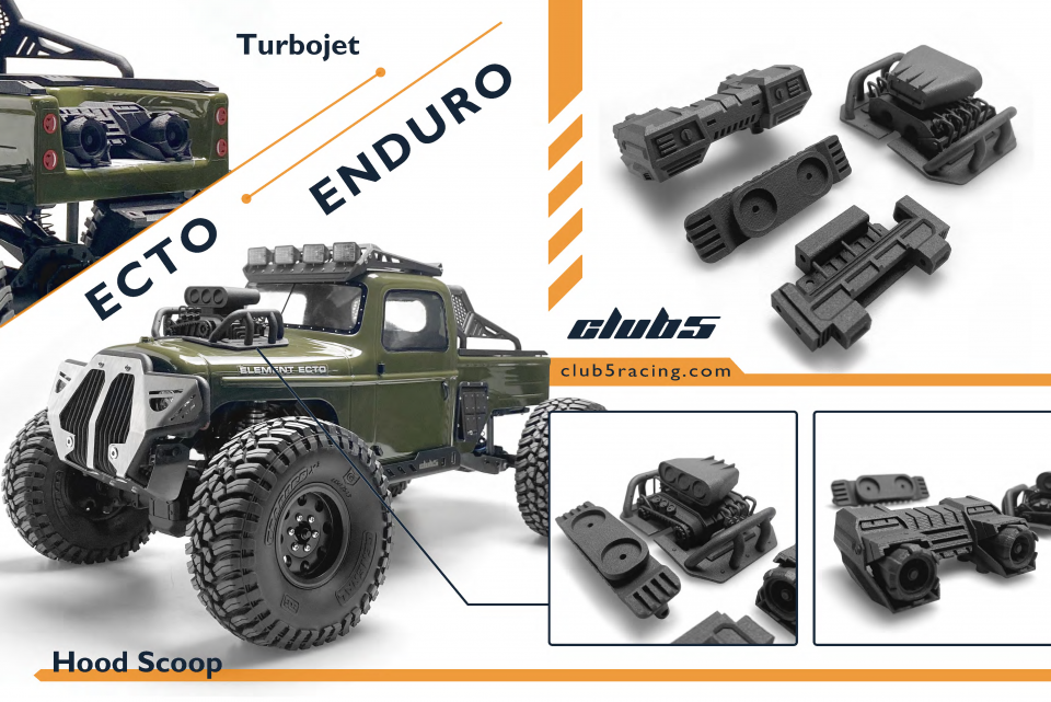 這張「遙控車」的照片是一輛綠色的越野車,配備了 Turbojet 引擎和 Hood Scoop。照片中還展示了車輛的引擎蓋零件。