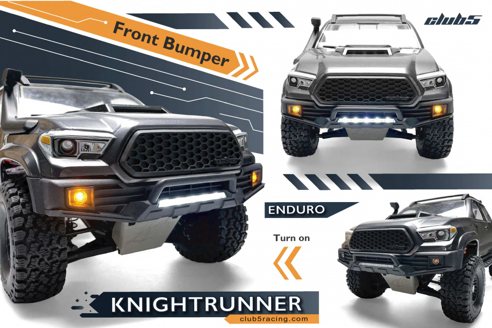 這張「越野車」的照片是展示了一款黑色越野車的正面,車頭有大型的蜂窩狀水箱護罩,還有亮眼的白色 LED 燈條。