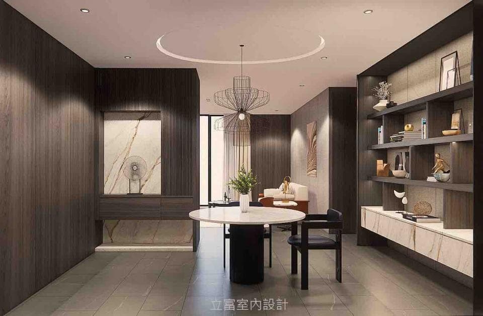 1) 這是一張現代風格的室內設計照片,展現了客廳空間