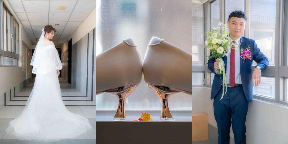 這張照片是新郎和新娘的婚禮照片,照片的中心是婚禮鞋,象徵著他們將共同踏入人生新的旅程。