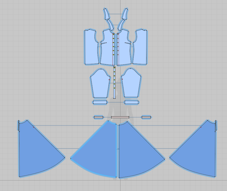 1) 這是一張服裝設計圖,圖中顯示的是一件連衣裙的設計圖紙