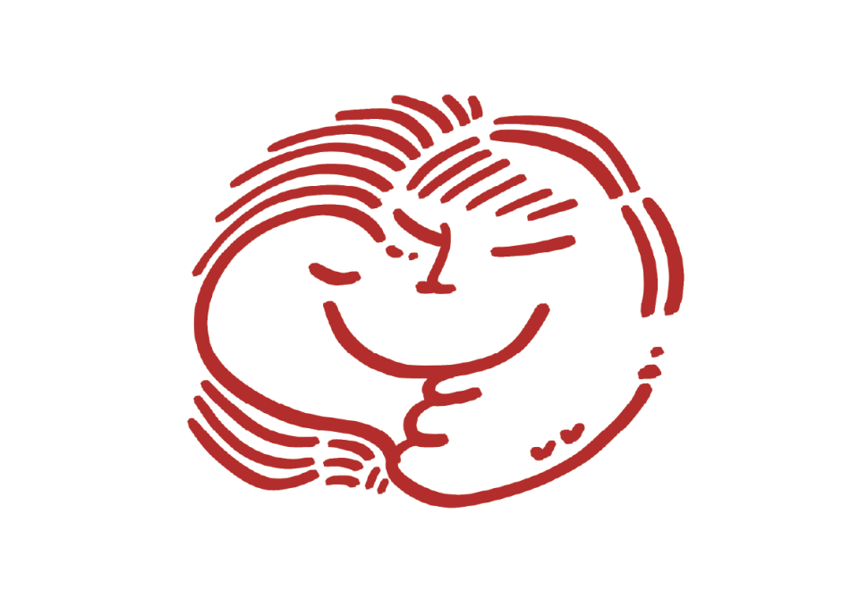 這張照片是一張紅色的簡筆畫,畫著一張笑臉,笑臉閉著眼睛,嘴巴微微張開。