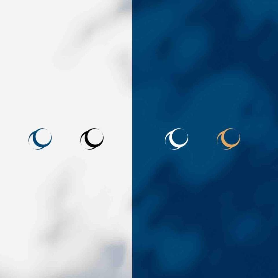 這張「商標」的照片是四個不同顏色的 logo。 左邊兩個是深藍色和黑色,右邊兩個是白色和金色。