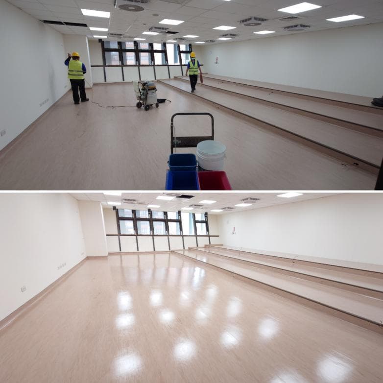 1) 照片顯示一個房間,其中一個房間是正在清潔的,另一個房間是清潔完成的