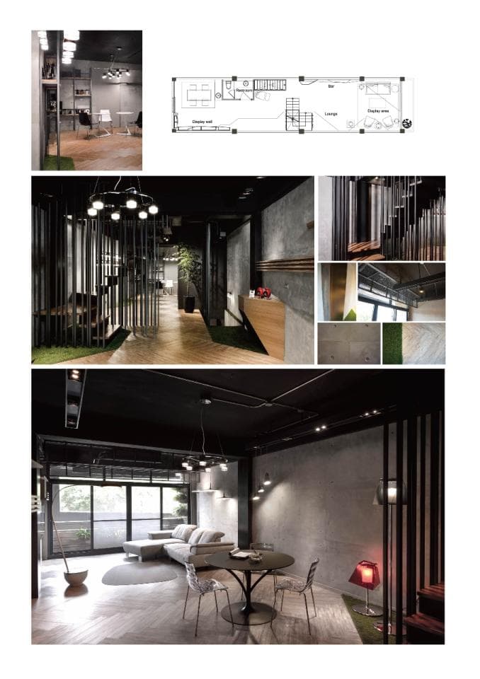 這張「室內設計」的照片是一個現代化的工作室,裡面的裝修風格以工業風為主,牆壁使用了水泥材質,地板使用了木質地板,並搭配了黑色鐵件裝飾,整體營造出簡約、粗獷的氛圍。