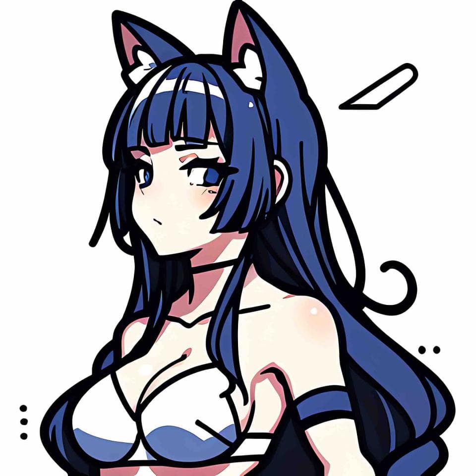 這張「貓耳女孩」的照片是一位穿著白色比基尼的藍髮女孩,她有著一雙大大的眼睛和可愛的貓耳。