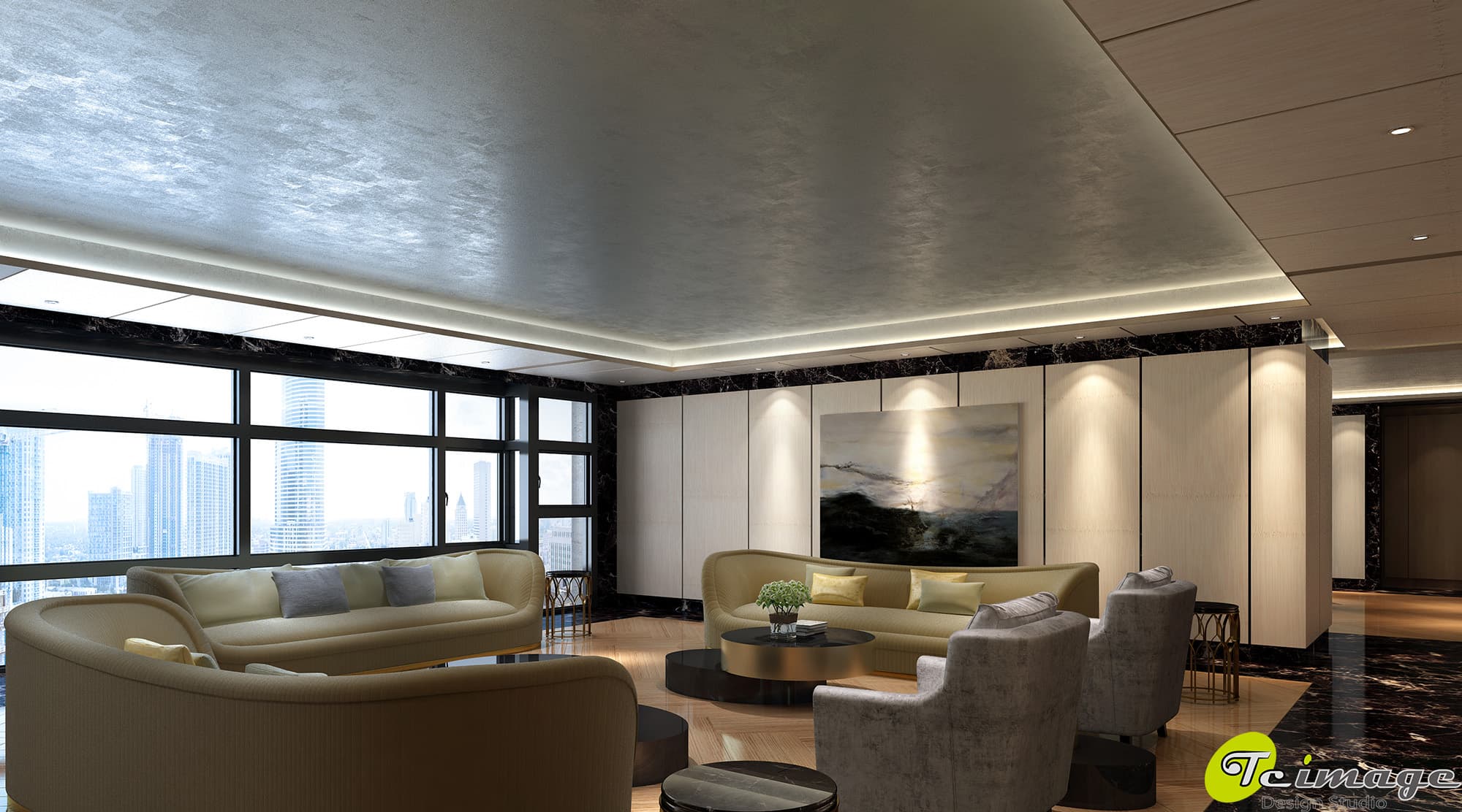 這張「現代客廳」的照片是一個寬敞明亮的空間,擁有大型落地窗、舒適的沙發和簡約的裝飾。