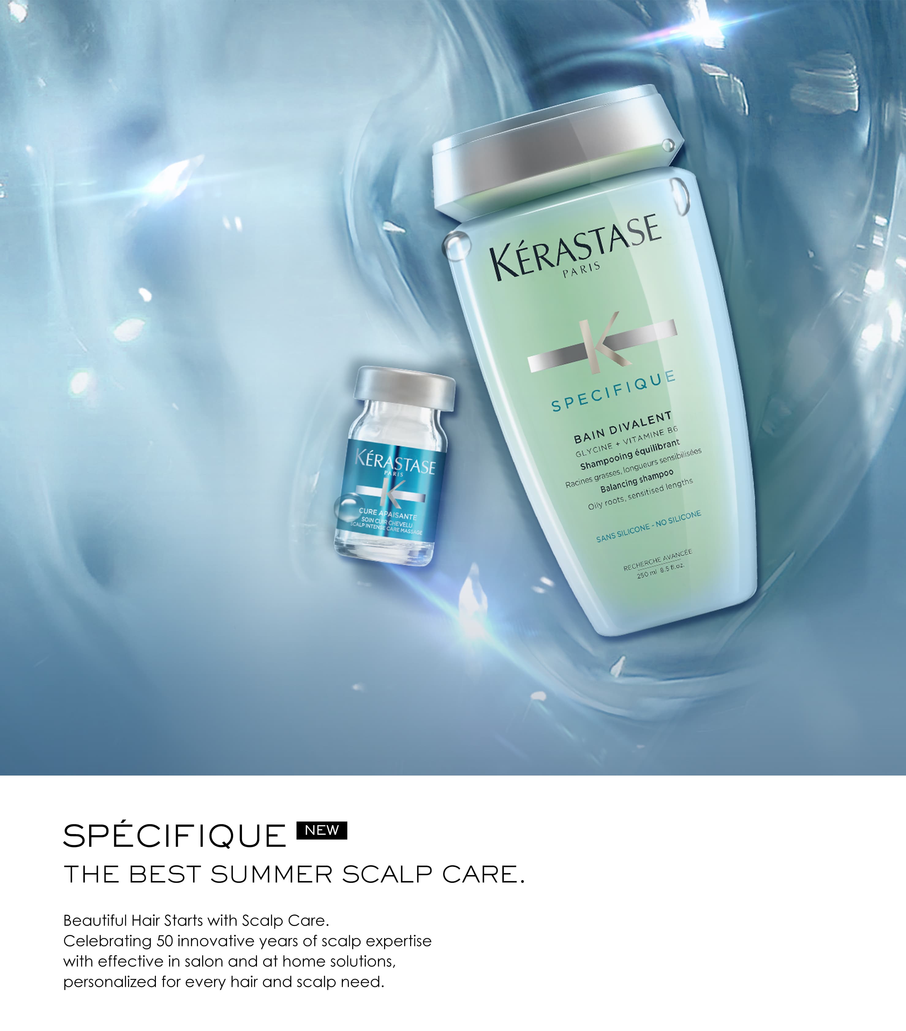 這張照片是 一瓶洗髮精,瓶身是藍色的,上有「Kérastase」的標誌。