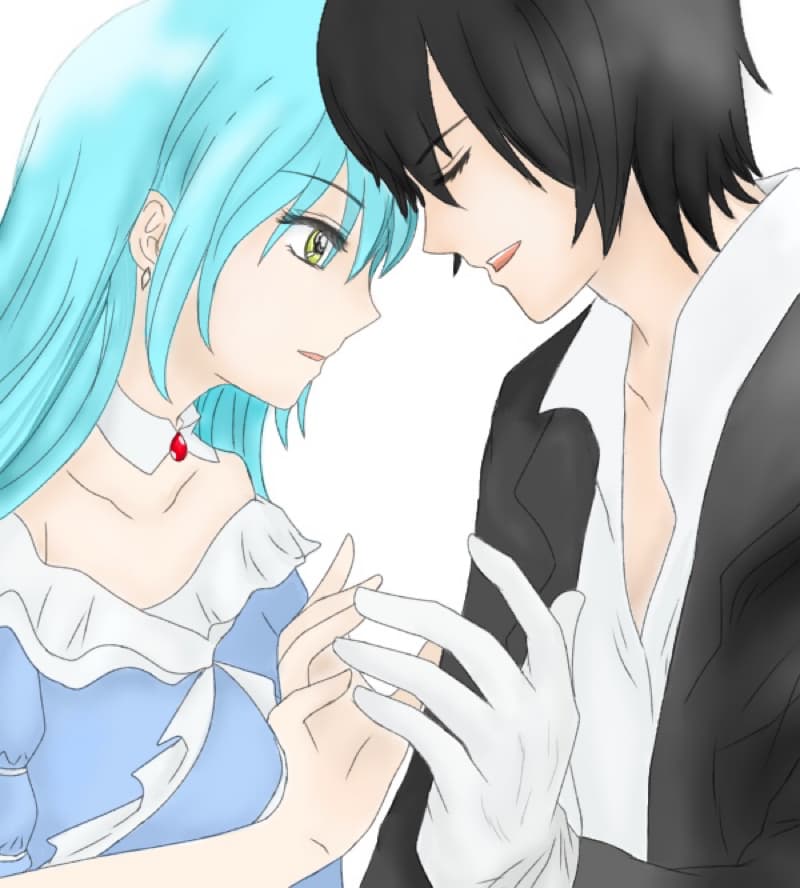 這張照片是一對男女互相凝視著彼此,他們的雙手緊緊相握,表現出他們之間的親密關係。