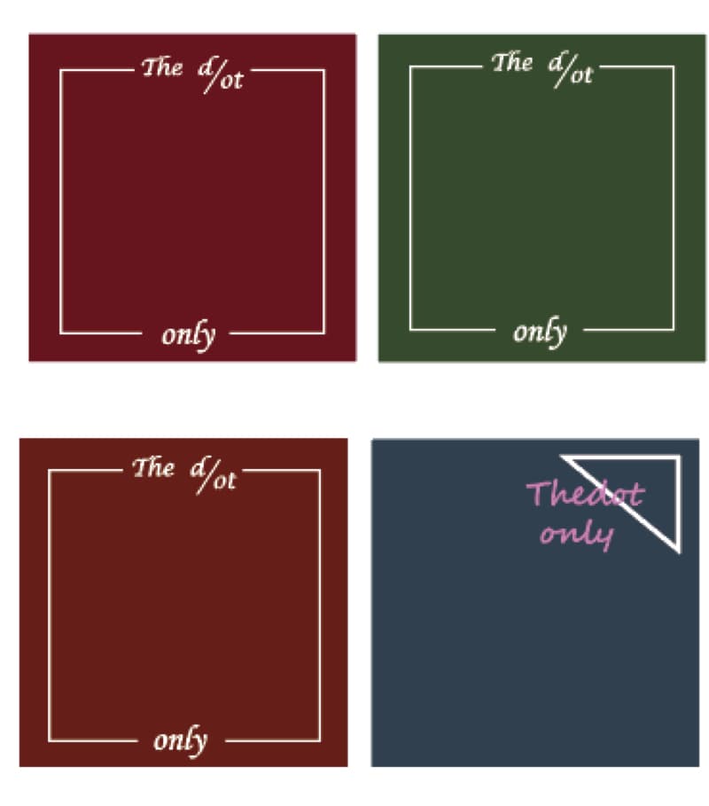 這張照片是四個不同的方框,其中一個方框中有一個粉紅色的文字「The dot only」。