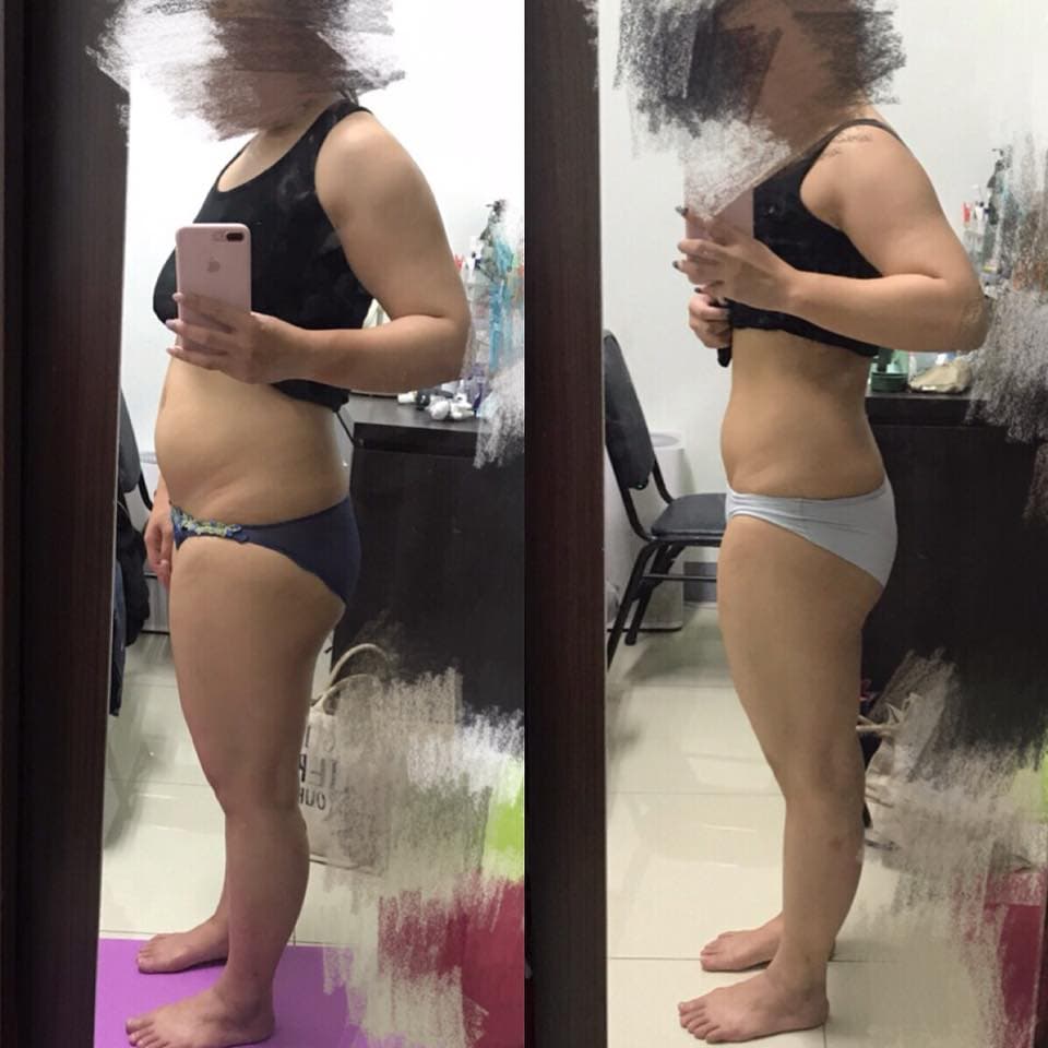 這張照片是兩個女人在鏡子前的對比照,其中一個女人身材明顯苗條許多。